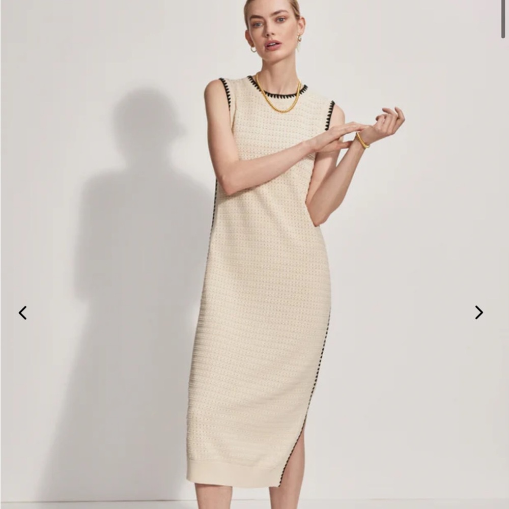 Varley Cream Midi Knit Dress with Black Trim